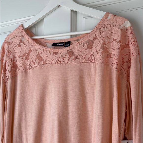 NWT a.n.a Peach Pink Lace Accent Long Sleeve Top Flowy large - Picture 4 of 5
